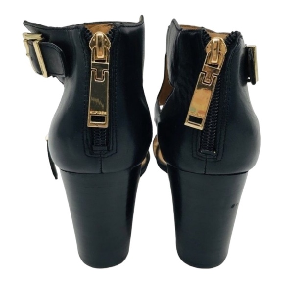 TOMMY HILFIGER Black and Gold Wide T-Strap Buckle Up Leather Shoes size 7.5 - Picture 8 of 13